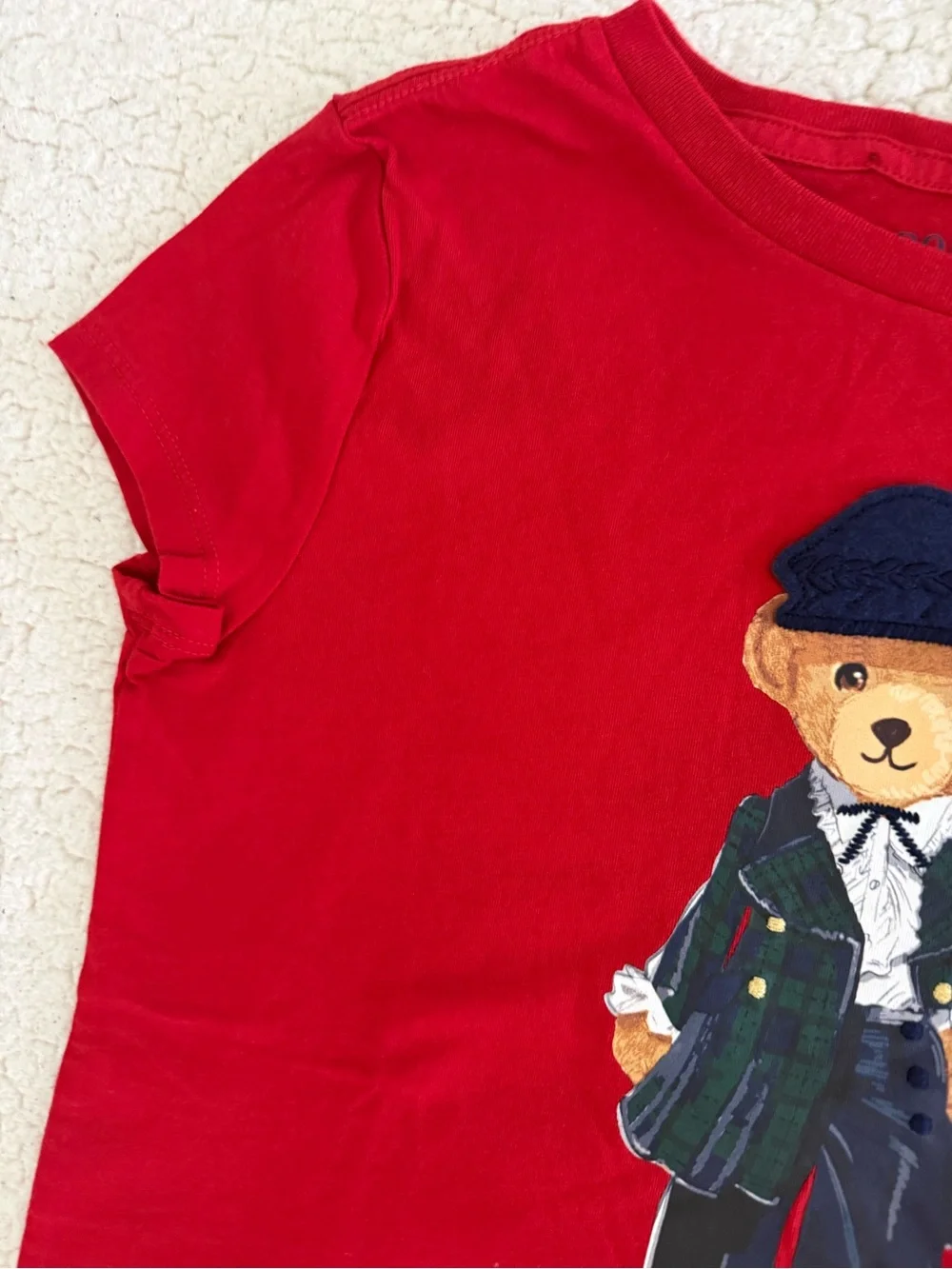 New girls Sz M 8-10, XL 16 Ralph Lauren Red Polo Bear Short Sleeve shirt